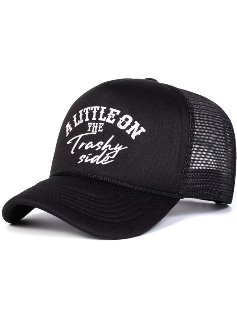 Black “A Little On The Trashy Side" Trucker Hat, White Script Adjustable NWT - Picture 3 of 3
